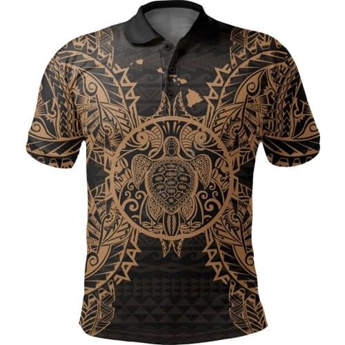 Hawaii Polo Shirt Hawaii Map Polynesian Turtle Gold 3D Printed Polo Shirt Men for Women Short Sleeve Summer T-shirt