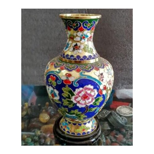 7.88 Inch Exquisite Antique Chinese Copper Carved Flowers Cloisonne Wonderful Vase Flower Jar Home Furnishing Decoration