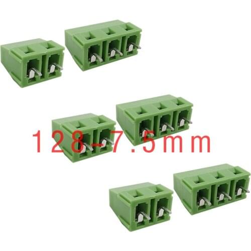 KF128-7.5 Terminal Block 300V/10A KF128 2Pin 3 Pin 7.5mm Pitch Straight Pin Spliced PCB Screw Terminals Blocks Connector Green
