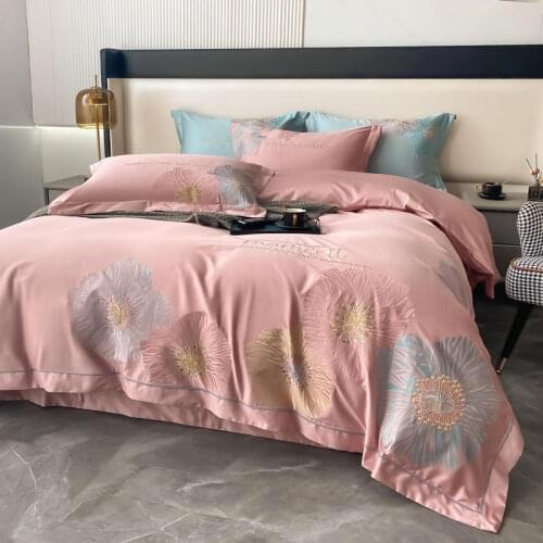 Flowers 100 thread count long staple cotton 3D embroidery Bedding Sets Bed Set Solid Color Duvet Cover Bed Sheet bed linen Queen