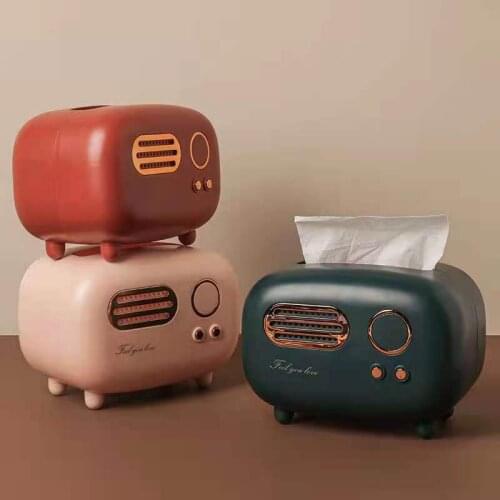 Retro Radio Model Tissue Box Desktop Paper Holder Design Anti-slip Living Room Storage Boxs Ornament Craft Wet Wipes Decoration
