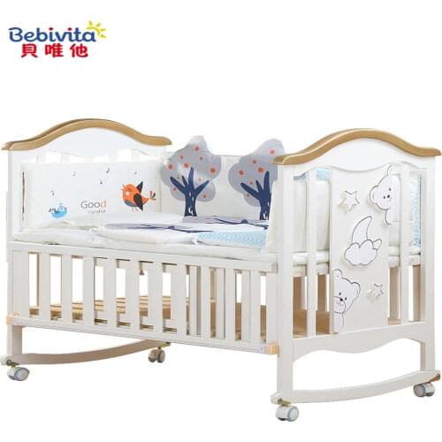 Babyfond Solid Wood Crib European Multifunctional White Baby Bed High Quality Stitching Cradle For Newborn Bebe
