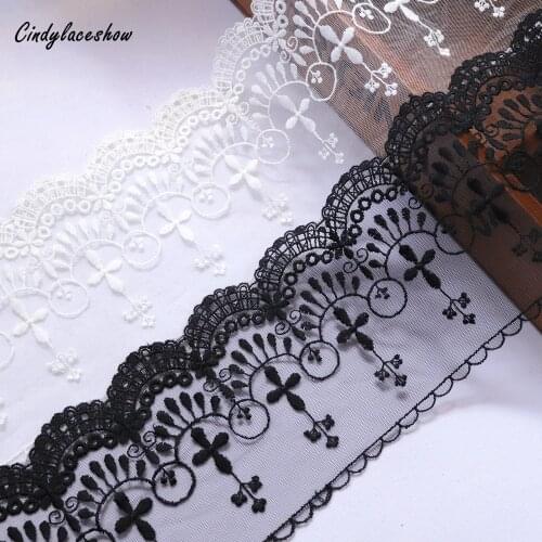 3 Yards Lolita White Black Embroidered Lace Fabrics Womens Clothing DIY Handicraft Lace Trim Curtains Sewing Lace Appliques
