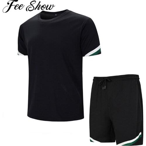 Summer Men Two-piece Sets Athletic Running Sport Outfits Breathable Tracksuit Casual Sportswear Short Sleeve T-shirt with Shorts