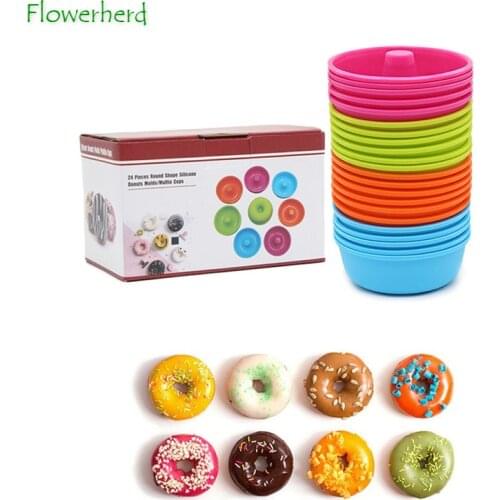 24 Piece Set Silicone Muffin Cup Round Doughnut Mini Cake Cup Liner Reusable Non-stick Paper Cup Baking Accessories