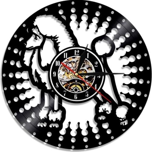 Poodle Dog Wall Art Cute Dog Wall Clock Pet Puppy Animal Cute Creative Vinyl Record Wall Clock Home Decor Handmade Art Gift