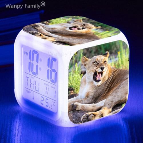 Male Lion Alarm Clock Glowing LED Color Change Digital Clock For Kids Christmas Gift Multifunction Desktop Electronic Clock