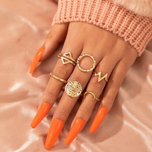 Docona 6pcs Charming Crescent Round Sheet Finger Knuckle Rings Set Geometric Wave Metal Alloy Rings Party Jewelry Anillos 14324