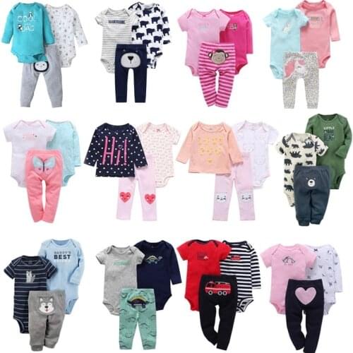 2020 Fall Newborn Infant Baby Boy Girl Clothes Set 3PCS Suit Tops+Bodysuit+Pants Cartoon Unicorn Letter print Baby Baby Clothing