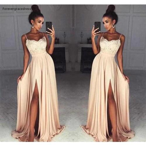2019 New Spaghetti Straps Prom Dress A Line With Appliques Formal Holidays Wear Graduation Evening Party Gown Custom Made