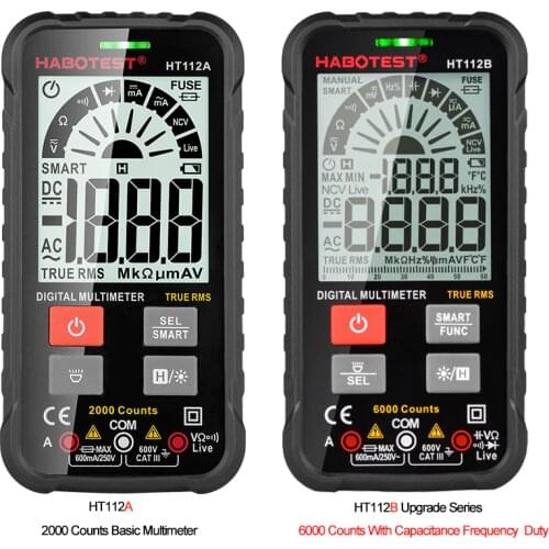 Professional Digital Multimeter Auto Range NCV Detector Electrician Tools True RMS Battery Tester With Flashlight HABOTEST HT112