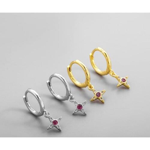 New Fashion Star Cross Hoop Earrings For Women Red Zircon Stone Tiny Huggies Simple Earring Piercing Hoops Accessories Jewelry