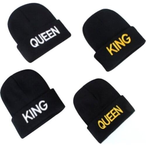 Beanies KING QUEEN Letter Embroidery Warm Hat Knitted Cap Hip Hop Men Women Lovers Street Dance Bonnet Skullies Black White