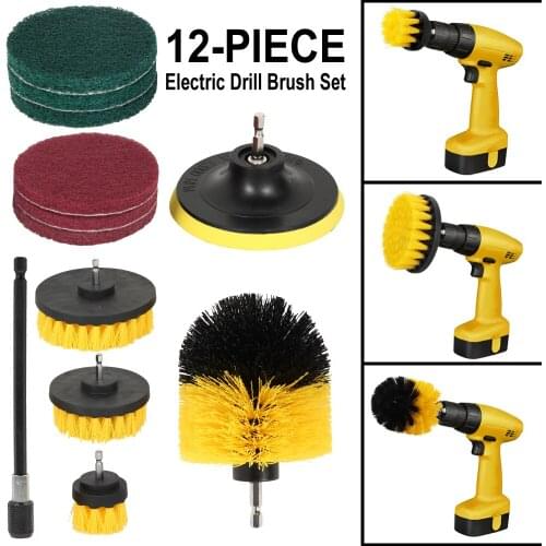 12 PCS/Set Electric Drill Brush Cleaner with Extension Rod Cleaning Brush Carpet Glass Car Tires Brushes Home Cleaning Tool