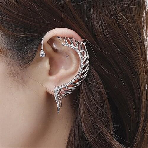 Stylish Hiphop Angel Wings Cubic Zircon Clip Earring White Color Hollow Earrings for Women Party Gifts Delicate Jewellery New