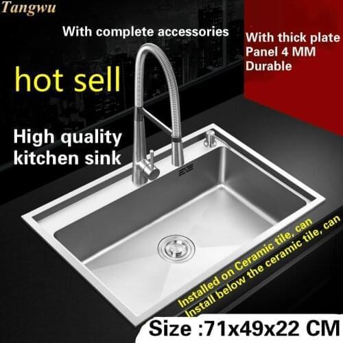 Tangwu Apartment high quality food grade thickness of 304 stainless steel kitchen sink handmade single slot hot sell 71x49 CM