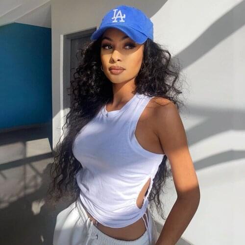 Summer Black White Cotton Tops 2021 Women Streetwear Sexy Side Cut out Tank Top Casual Sleeveless Cropped Vest Clothing