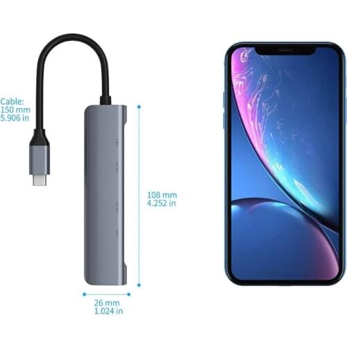 USB Hub 5 in 1 USB2.0 3.0 Type C Adapter Dock Ports HDMI-Compatible 4K 60W