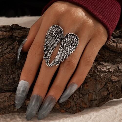 Vintage Wing Punk Ring for Women Men Gothic Geometric Wings Rings Hip Hop Jewelry Bohemian Personality Accessories Gift