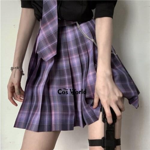 [Romantic Athanasy] Girls Summer High Waist Pleated Skirts Plaid Skirts Women Dress For JK School Uniform Students Cloths