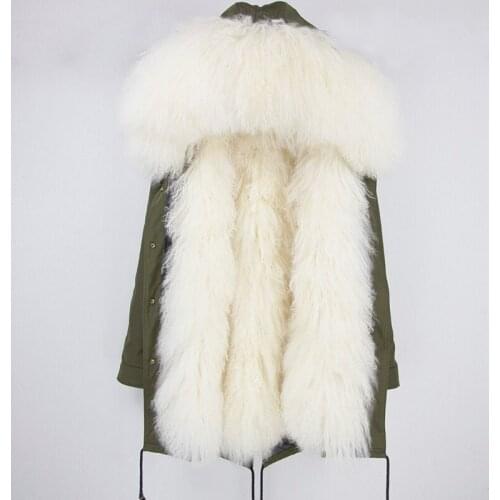 Women Clothes Korean Real Fur Coat Parka Winter Thick Warm Jacket Long Mongolia Sheep Fur Outerwear Hood Streetwear