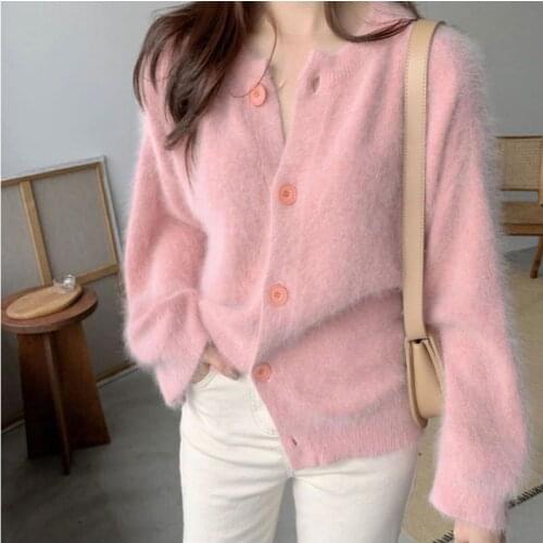 New Spring Pink Color Women Long-sleeve Cardigan Wild Cute Loose Student Sweater Knitted Coat Female NS1941