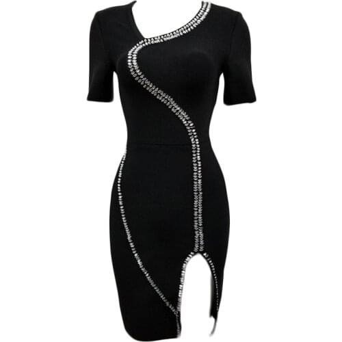 Beading Women Bandage Dress Sexy New Arrival Party Club Celebrity Short Sleeve Autumn Winter Ladies Clothing