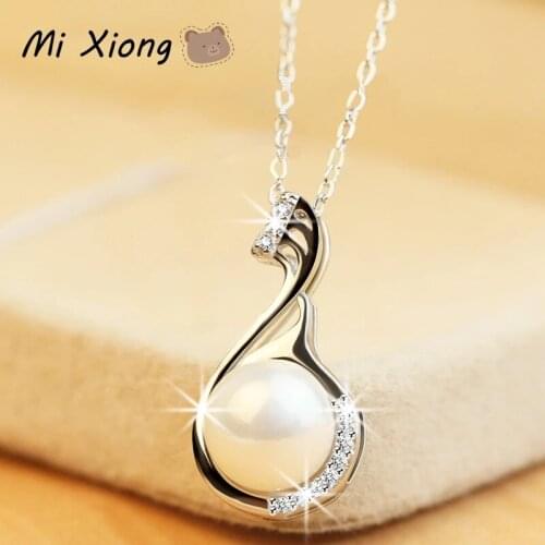 Mi Xiong Real 925 Sterling Silver Necklaces Woman Unique Pearl Diamond Pendant Elegant Charm Gift Brand Luxury Jewelry Crystals