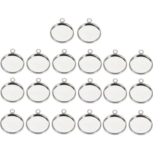 20 Pieces 12mm Silver Color Pendant Round Charms Pendant Blanks Sockets For Cabochons Necklace Craft