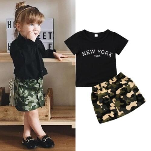 2018 Brand New Summer Toddler Infant Kids Baby Girls Cotton T-shirt Camouflage Skirts 2Pcs Casual Camo Outfit Clothes 6M-4T