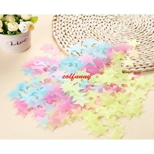 300sets Fast Shipping 100pcs/set 3cm Star Wall Stickers 3D Plastic Fluorescent Paster Glowing In The Dark For Baby Room F053102