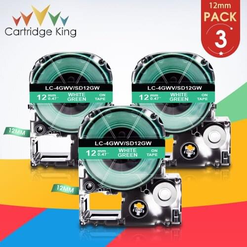 3PK 12mm Compatible Tape For Epson King Jim Black on Green SC12GW LK-4GBP Printer Tape For LW-300 LW-400 Epson Labeling Maker