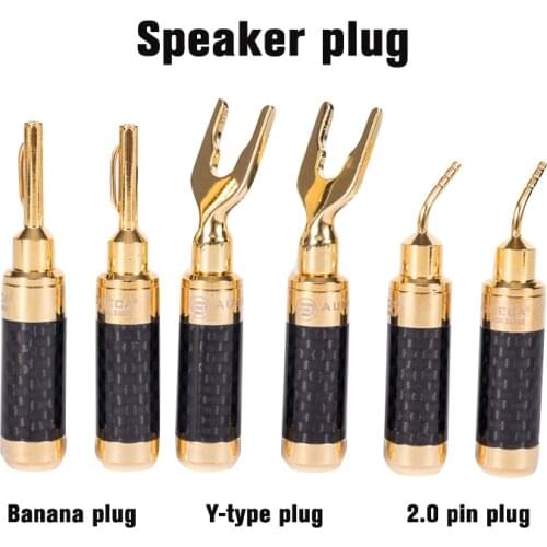 4pcs audiomeca speaker plug banana plug y plug 2.0 pin plug pure copper body carbon fiber shell