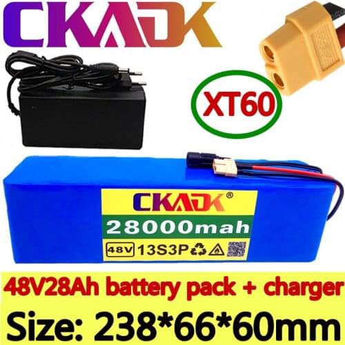 CKADK 48V battery 13s3p 28000mAh battery pack 1000W high power battery Ebike electric bicycle BMS with xt60 plug +charger