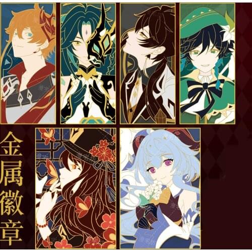Anime Genshin Impact Xiao Venti Tartaglia Hu Tao Zhongli Ganyu Badge Button Brooch Pins Collection Medal Costume Souvenir Gifts