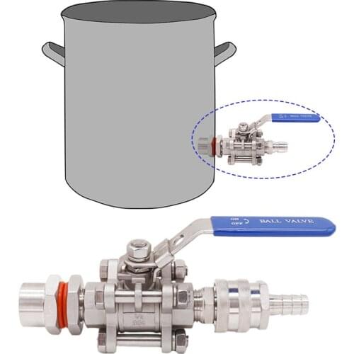Weldless 304 SS 3-piece Ball Valve with Quick Disconnect Kit New Bulkhead Fit 1/2"ID Hose suitable Brew kettle