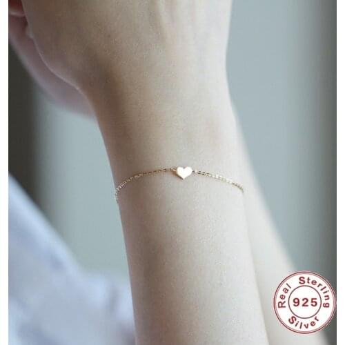 CCFJOYAS 925 Sterling Silver 14K Gold plated Heart Shaped Bracelet for Women Korean Style Minimalist Bracelet Girls Best Gift