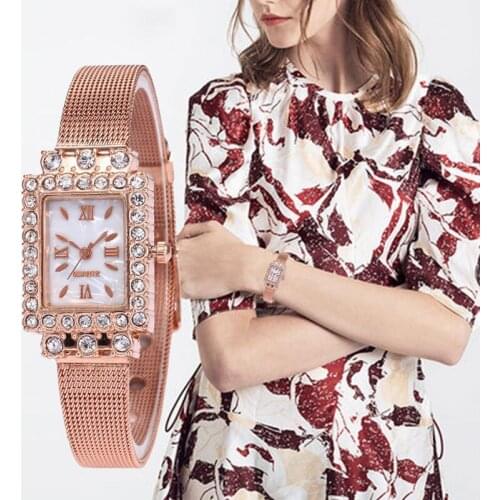 2020 Watch Women Dress Stainless Steel Band Analog Quartz Wristwatches Fashion Luxury Ladies Golden Rose Gold Watch Clock Analog