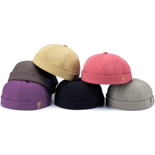 Clape Adjustable Docker Sailor Biker Cap Men Women Casual Cotton Embroidery Coconut Tree Brimless Skull Beanie Hat Solid Color