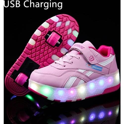 Two Wheels Luminous Sneakers USB Charging Led Light Roller Skate Shoes for Children Kids Shoes Boys Girls Shoes Light Up shoese