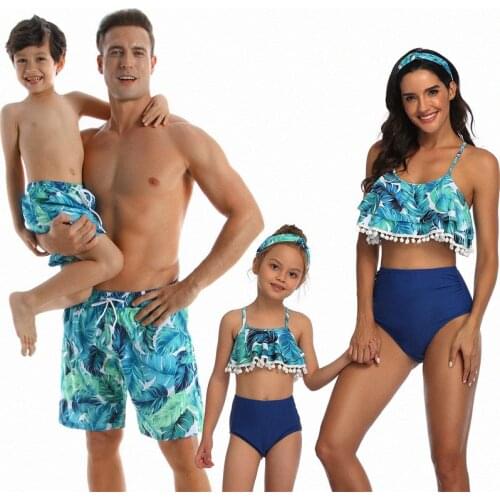 Father Mother and Daughter Son Bathing Swim Suit Girls Womens Swimsuits Bikini Boys Swimming Sets Family Matching Swimwear