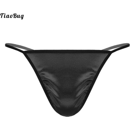 TiaoBug Men Satin Bulge Pouch G-String Thongs Solid Color Low Waist Open Butt Swimming T-Back Underpants Underwear Swimwear