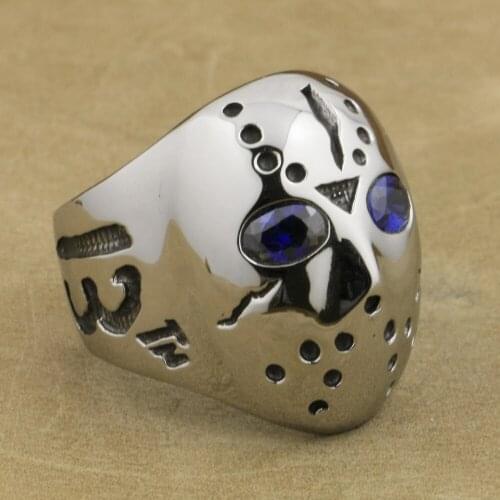 316L Stainless Steel Jason Hockey PurpleCZ Eyes Mens Ring 3F501A