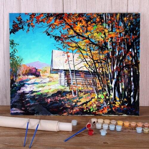 Landscape Autumn Coloring By Numbers Painting Kit Acrylic Paints 50*70 Paiting By Numbers Wall Paintings For Wholesale