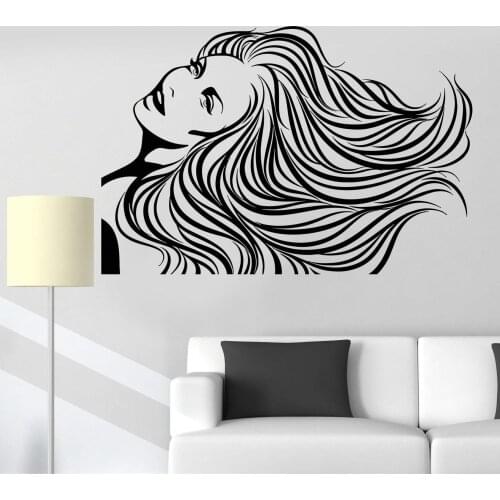 Beauty Salon Hair Salon Vinyl Wall Decal Long Hair Ladies Spa Barber Shop Window Door Sticker Mural Home Bedroom Decoration LF13