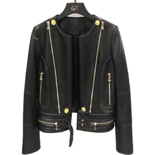 2021 Arrival New Women Clothes Spring Lamb Sheepskin Coat Casual Style Genuine Leather Jacket Zippers Decoration FN0021