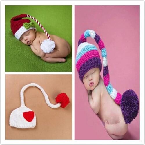 New arrive Baby Infant Hat Cap Long Tail Crochet Knitting Costume accessories Adorable Clothes newborn Photography Props