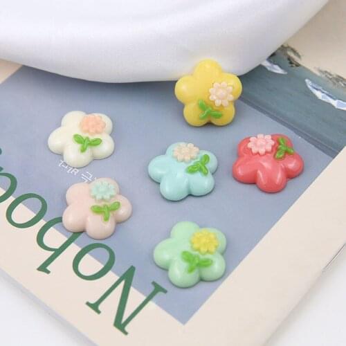 New style 50pcs/lot 21mm color printing cartoon flowers shape resin flatback beads diy jewelry earring/garment accessory