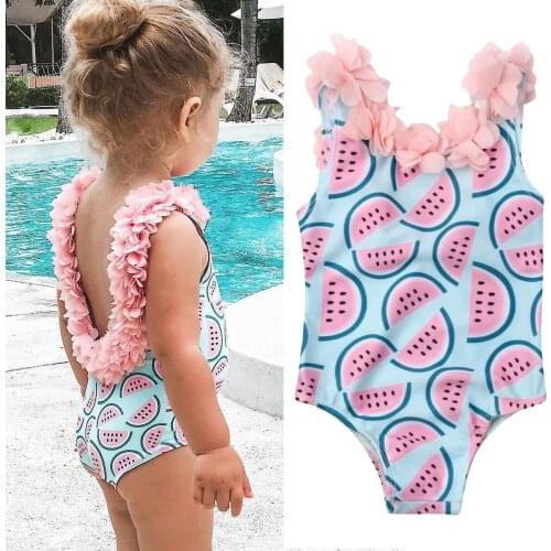 Toddler Baby Girl Cartoon Swimsuit Watermelon Print Bikini Swimwear Summer Bathing Suit Floral Ruffle Beachwear 6M-4Y