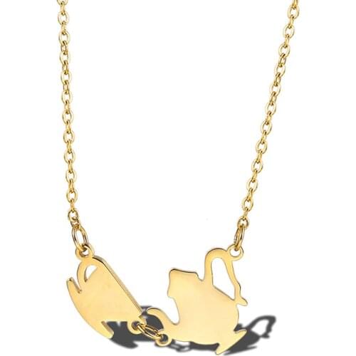 RIR Tea Time Teapot Necklace Gold Have a Cuppa Necklace Simple Modern Winebowl Drink Party Gifts In Stainless Steel